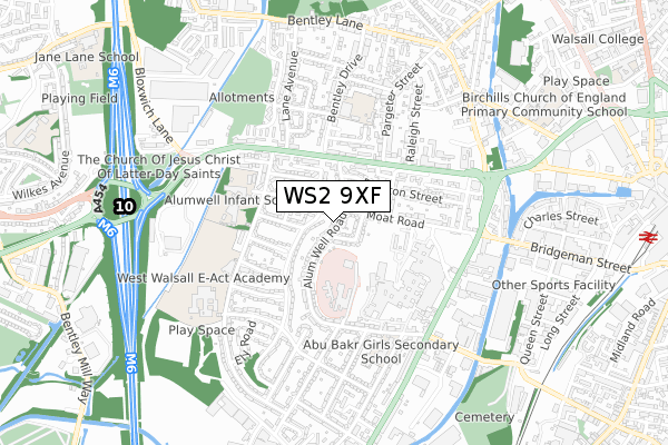 WS2 9XF map - small scale - OS Open Zoomstack (Ordnance Survey)