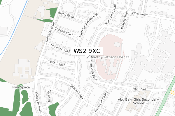 WS2 9XG map - large scale - OS Open Zoomstack (Ordnance Survey)
