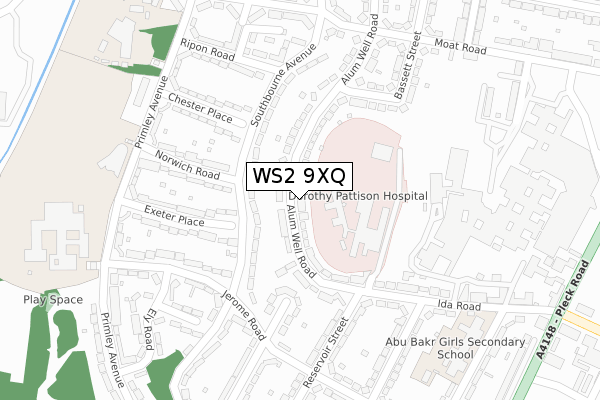 WS2 9XQ map - large scale - OS Open Zoomstack (Ordnance Survey)
