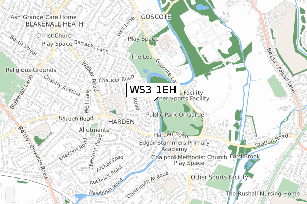 WS3 1EH map - small scale - OS Open Zoomstack (Ordnance Survey)