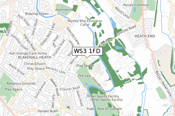 WS3 1FD map - small scale - OS Open Zoomstack (Ordnance Survey)