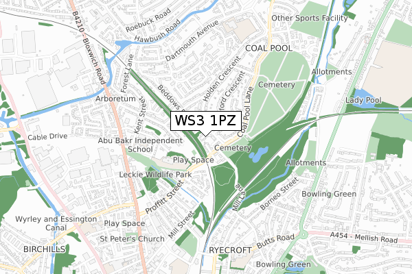 WS3 1PZ map - small scale - OS Open Zoomstack (Ordnance Survey)