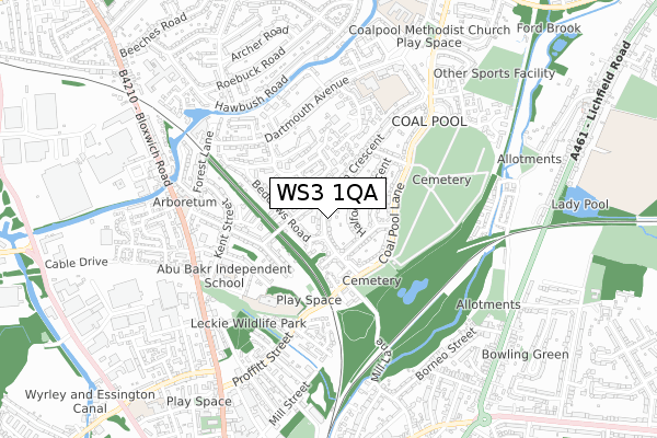 WS3 1QA map - small scale - OS Open Zoomstack (Ordnance Survey)