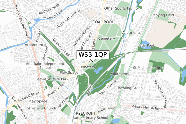 WS3 1QP map - small scale - OS Open Zoomstack (Ordnance Survey)