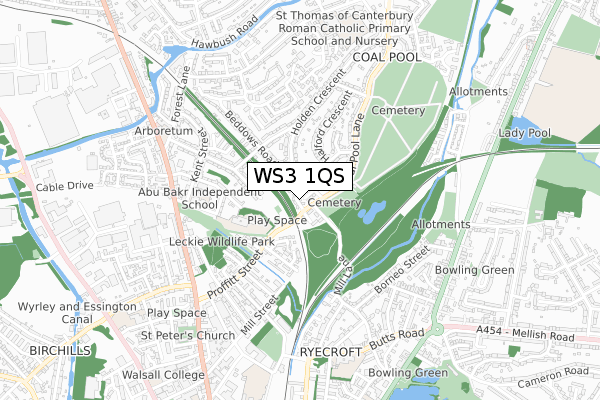 WS3 1QS map - small scale - OS Open Zoomstack (Ordnance Survey)