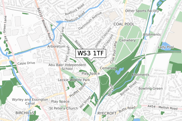 WS3 1TF map - small scale - OS Open Zoomstack (Ordnance Survey)