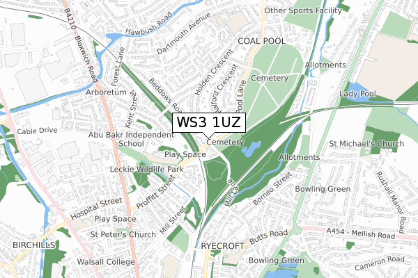 WS3 1UZ map - small scale - OS Open Zoomstack (Ordnance Survey)