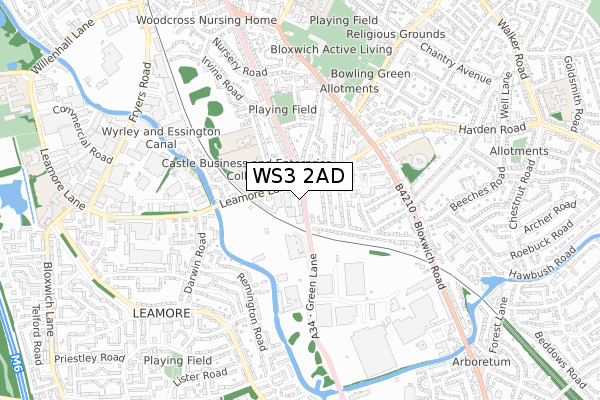 WS3 2AD map - small scale - OS Open Zoomstack (Ordnance Survey)