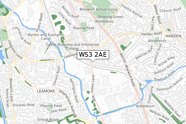 WS3 2AE map - small scale - OS Open Zoomstack (Ordnance Survey)