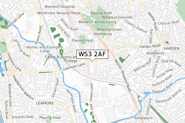 WS3 2AF map - small scale - OS Open Zoomstack (Ordnance Survey)