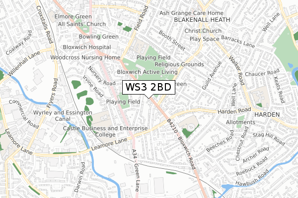 WS3 2BD map - small scale - OS Open Zoomstack (Ordnance Survey)