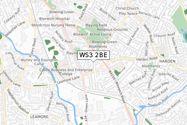 WS3 2BE map - small scale - OS Open Zoomstack (Ordnance Survey)
