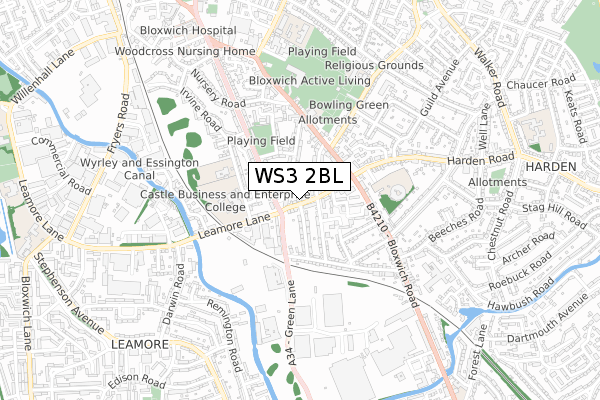 WS3 2BL map - small scale - OS Open Zoomstack (Ordnance Survey)