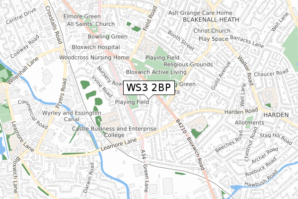 WS3 2BP map - small scale - OS Open Zoomstack (Ordnance Survey)