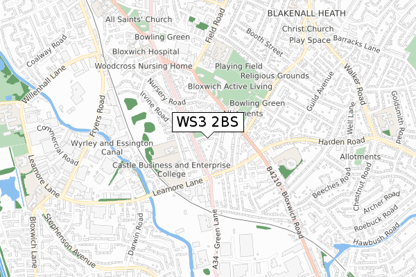 WS3 2BS map - small scale - OS Open Zoomstack (Ordnance Survey)