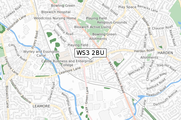 WS3 2BU map - small scale - OS Open Zoomstack (Ordnance Survey)