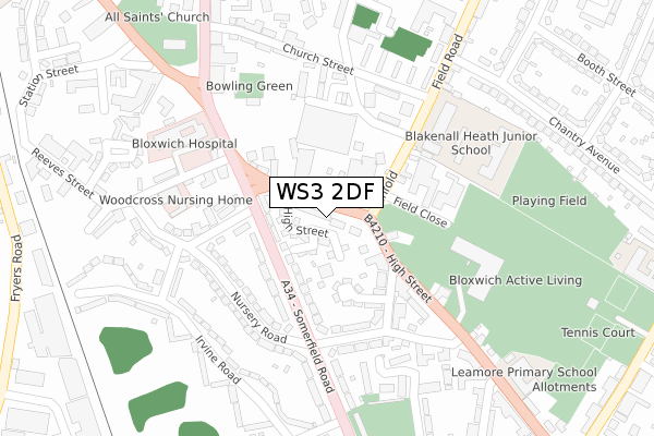 WS3 2DF map - large scale - OS Open Zoomstack (Ordnance Survey)