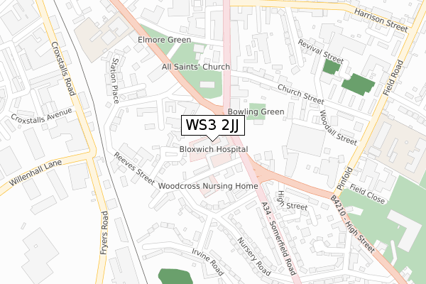 WS3 2JJ map - large scale - OS Open Zoomstack (Ordnance Survey)