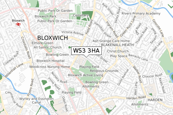 WS3 3HA map - small scale - OS Open Zoomstack (Ordnance Survey)