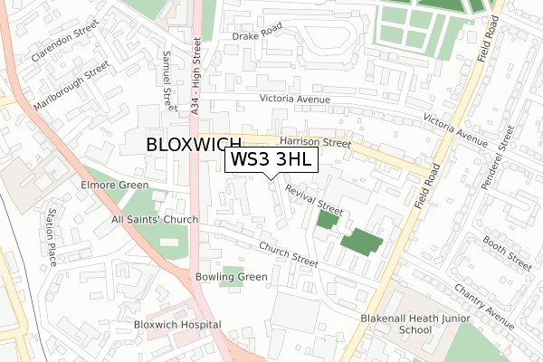 WS3 3HL map - large scale - OS Open Zoomstack (Ordnance Survey)