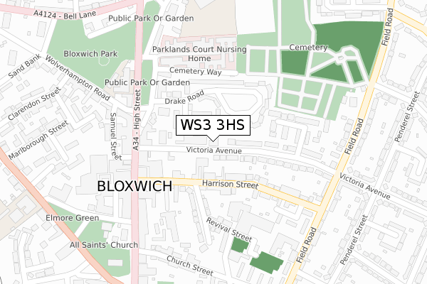 WS3 3HS map - large scale - OS Open Zoomstack (Ordnance Survey)