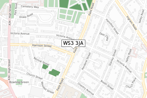 WS3 3JA map - large scale - OS Open Zoomstack (Ordnance Survey)