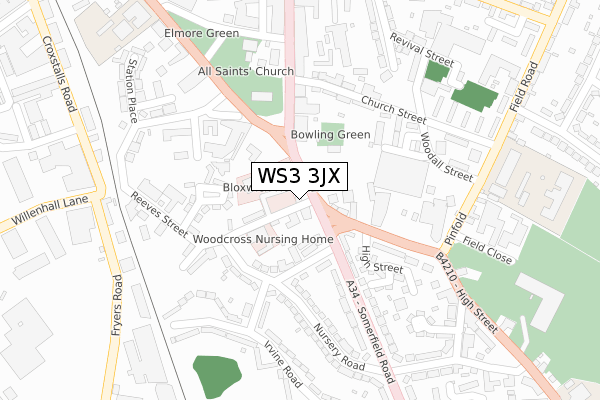 WS3 3JX map - large scale - OS Open Zoomstack (Ordnance Survey)