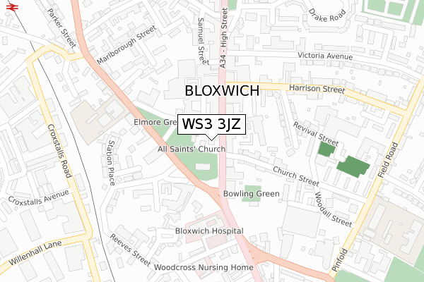 WS3 3JZ map - large scale - OS Open Zoomstack (Ordnance Survey)