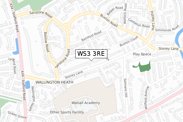 WS3 3RE map - large scale - OS Open Zoomstack (Ordnance Survey)