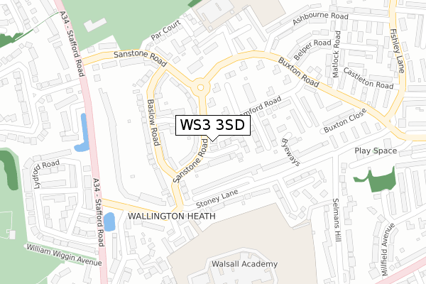 WS3 3SD map - large scale - OS Open Zoomstack (Ordnance Survey)