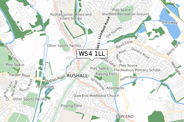 WS4 1LL map - small scale - OS Open Zoomstack (Ordnance Survey)