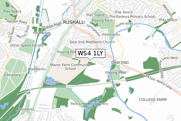 WS4 1LY map - small scale - OS Open Zoomstack (Ordnance Survey)