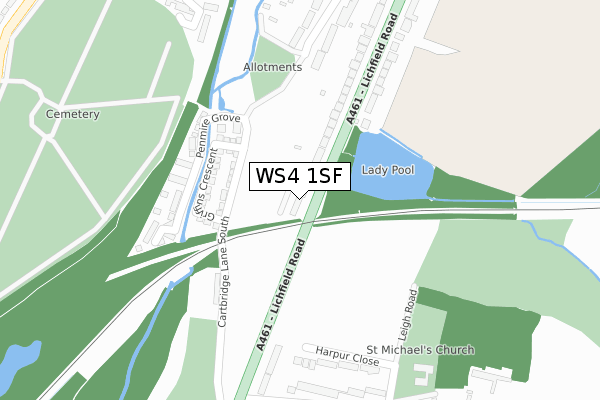 WS4 1SF map - large scale - OS Open Zoomstack (Ordnance Survey)