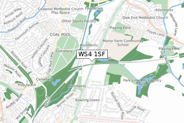 WS4 1SF map - small scale - OS Open Zoomstack (Ordnance Survey)