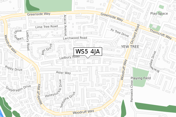 WS5 4JA map - large scale - OS Open Zoomstack (Ordnance Survey)