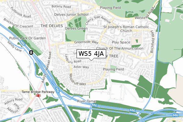 WS5 4JA map - small scale - OS Open Zoomstack (Ordnance Survey)