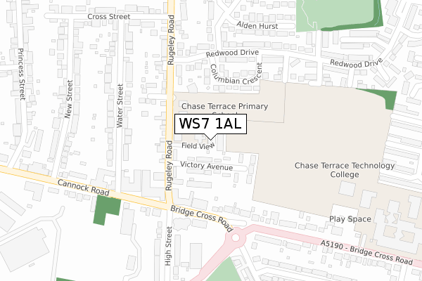 WS7 1AL map - large scale - OS Open Zoomstack (Ordnance Survey)