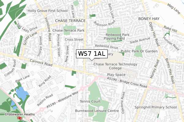 WS7 1AL map - small scale - OS Open Zoomstack (Ordnance Survey)