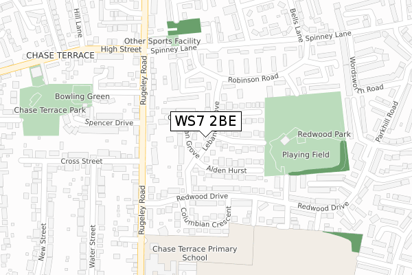 WS7 2BE map - large scale - OS Open Zoomstack (Ordnance Survey)