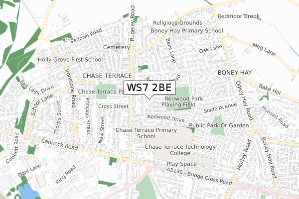 WS7 2BE map - small scale - OS Open Zoomstack (Ordnance Survey)