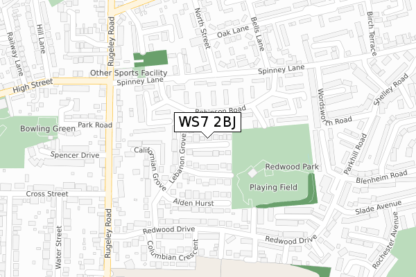 WS7 2BJ map - large scale - OS Open Zoomstack (Ordnance Survey)