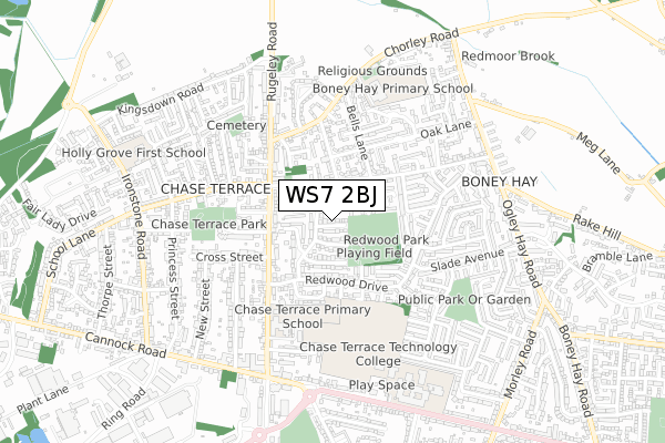 WS7 2BJ map - small scale - OS Open Zoomstack (Ordnance Survey)
