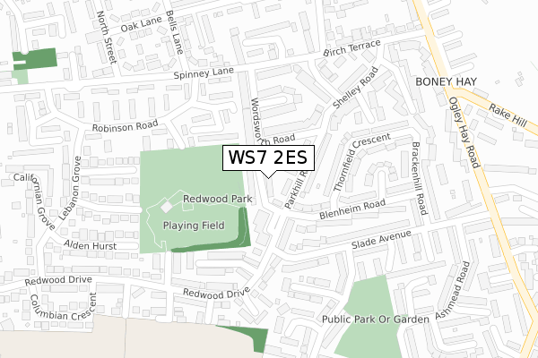 WS7 2ES map - large scale - OS Open Zoomstack (Ordnance Survey)