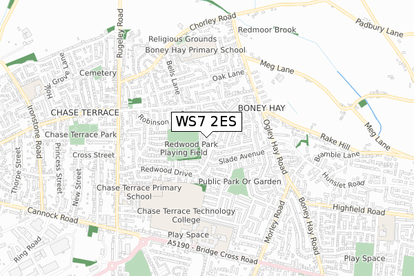 WS7 2ES map - small scale - OS Open Zoomstack (Ordnance Survey)