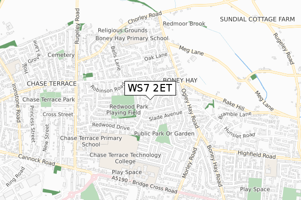 WS7 2ET map - small scale - OS Open Zoomstack (Ordnance Survey)