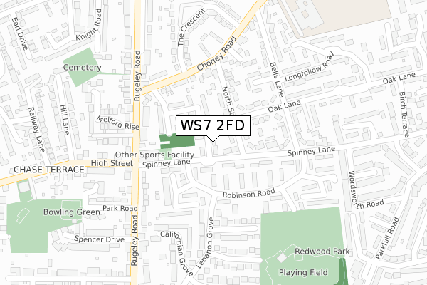 WS7 2FD map - large scale - OS Open Zoomstack (Ordnance Survey)