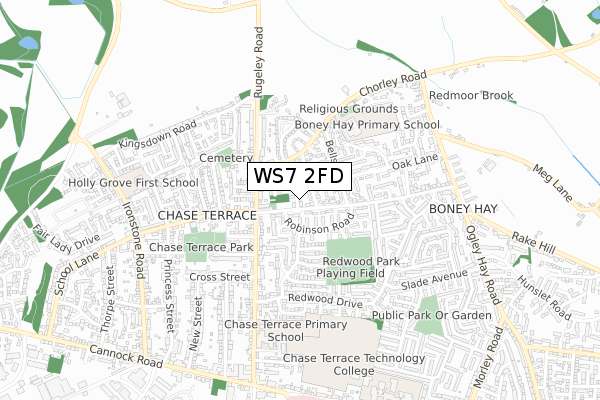 WS7 2FD map - small scale - OS Open Zoomstack (Ordnance Survey)
