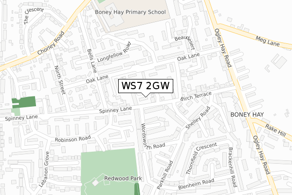 WS7 2GW map - large scale - OS Open Zoomstack (Ordnance Survey)