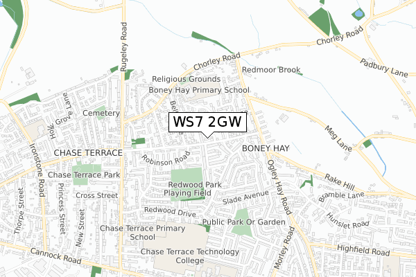 WS7 2GW map - small scale - OS Open Zoomstack (Ordnance Survey)