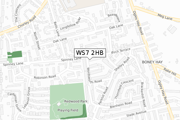 WS7 2HB map - large scale - OS Open Zoomstack (Ordnance Survey)
